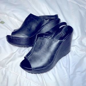 Black Leather wedges